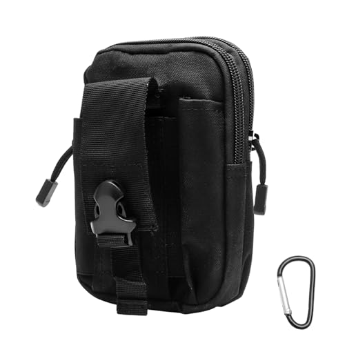 Taktische Gürteltasche Herren mit 1 Karabiner, Schwarz Taktische Bauchtasche aus Nylon, Hüfttasche Wasserabweisende Waist Bag Tactical Wallet für Outdoor, Arbeit, Reisen, Wandern, Fahrradfahren
