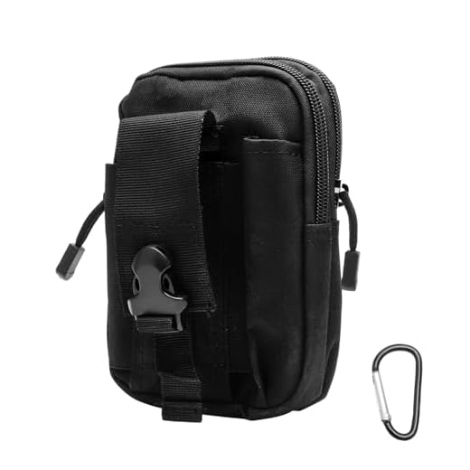 Sacoche Ceinture Tactique Homme avec 1 Mousqueton, Sacoche Ceinture Militaire Noire en Nylon Imperméable, Pochette Ceintures Tactique Étanche pour Outdoor, Travail, Voyage, Randonnée, Vélo