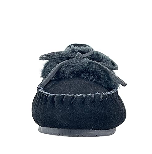 Clarks Womens Folded Tongue Leather Moccasin Slipper Ich30746C - Plush Faux Fur Lining - Indoor Outdoor House Slippers For Women (9 M Us, Black) #TOP2