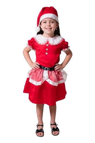 Fantasia Mamae Noel Infantil Vestido Manga Fofa Gola Com Gorro