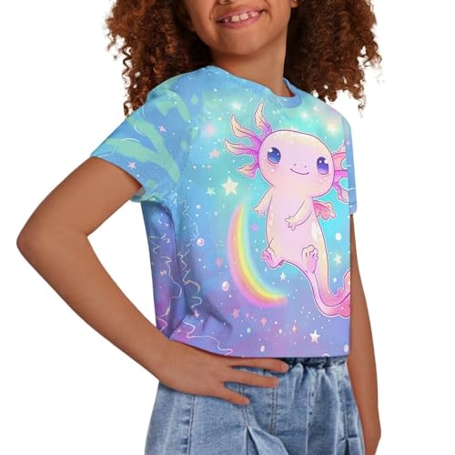 Image of Girls Summer Crop Top Outfits Short Sleeve T Shirts Kids Cute Clothes Tees Blouse