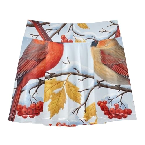 Athletic Shorts for Girls Skorts Xmas Bird Cardinal Snow Berries Kids Tennis Skirts Cute Comfy Teen Cheer 3t2