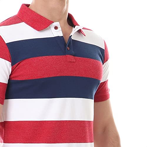 mens red and white striped long sleeve polo rugby shirt