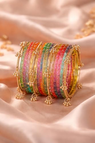 Image of Shining Diva Fashion 16 Pcs Trendy Stylish Glass & Kashmiri Ghungroo Bangles Set for Women & Girls | Traditional Festive Wedding Party Jewellery