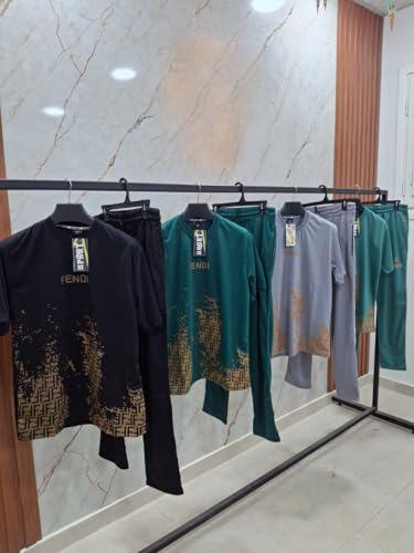 Meza Men's 2 Piece Set, T-Shirt and Pants, Melton Lycra Fabric, DTF Print, Anti-Pilling and Shrinking, Casual (Pink, L)