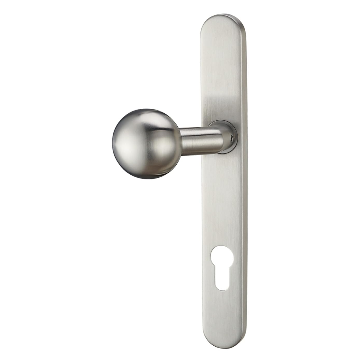 PSG Zestaw Klamko-Gałka do Drzwi Furtki 92 mm Stała INOX, Długi Szyld na Wkładkę, Stal Nierdzewna Satyna AISI 304, Zewnętrzne Okucie Drzwiowe Kontrola Dostępu, Solidna Jakość Kompleksowy Zestaw
