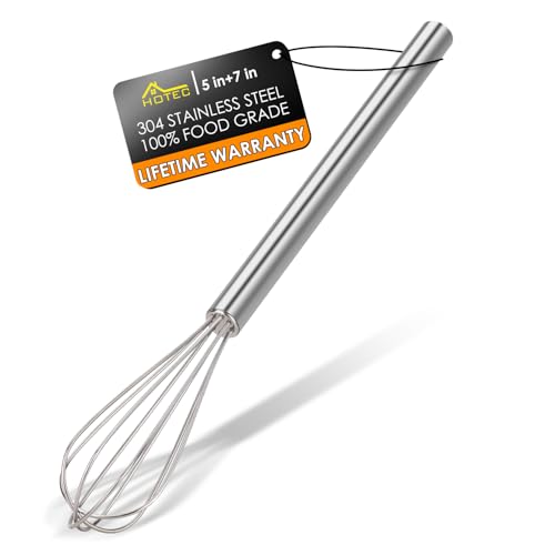 HOTEC 10 Inch Mini Whisk Anti-Rust 304 Stainless Steel Small Whisks for Cooking, Baking, Mixing Ingredients & Deep Containers