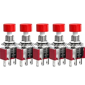 AC 2A/250V 5A/120V 3 Pin Momentary Push Button Switch NO NC with Red Cap 5Pcs