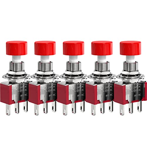 DIYhz AC 2A/250V 5A/120V 3 Pin Momentary Push Button Switch NO NC with Red Cap 5Pcs by DIYhz - Used condition - US$8.09
