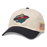 American Needle United Slouch NHL Team Casual Dad Hat Minnesota Wild, Ivory/Black (43572A-MNW)