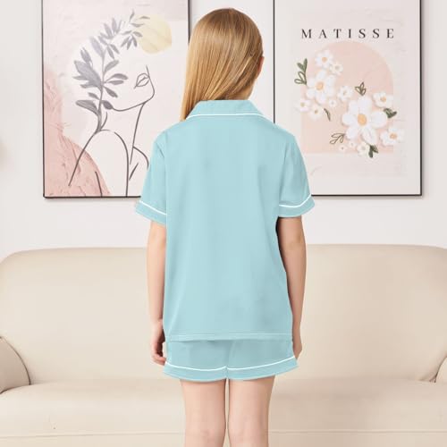 ODAWA Satin Pajama Set Powder Blue Short Sleeve Silk Button-down Sleepwear 5-6Y3