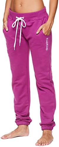 bebe Womens Sweatpants French Terry Jogger Lounge Sleep Pajamas (Berry, Medium)