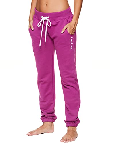 Bebe Womens Sweatpants French Terry Jogger Lounge Sleep Pajamas (Berry, Medium) #TOP2