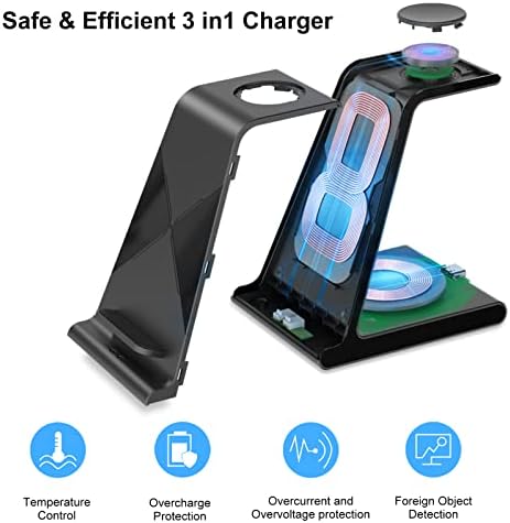leQuiven 3 in 1 Wireless Charging Station for Samsung Galaxy Z Fold 3/Flip 3/S21/S21 Ultra S20/iPhone 13 Pro Max Mini, Wireless Samsung Charger for Galaxy Watch 4/4 Classic/3/Active 1/2 (Black)