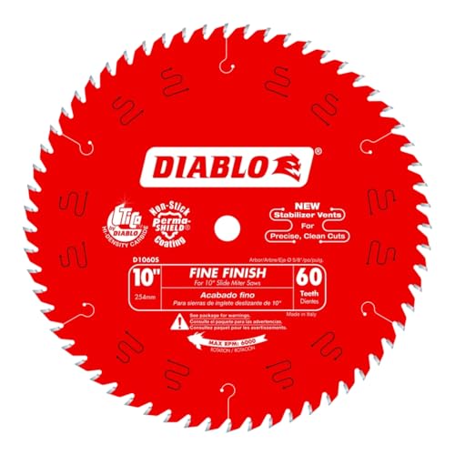 Image of Diablo Fine Finish Saw Blade for Wood - 10 inch Diameter, 60 ATB Teeth, 5 /8 inch Arbor, .087 inch Kerf, 7 Hook Angle, .063 inch Plate, 6000 Max RPM - D1060S