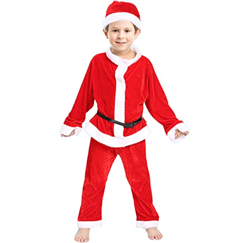 Tyidalin Déguisement Père Noël Enfant Garçon en Velours Costume Santa Claus pour Fêtes de Noël Ensemble de 4 pièces Cover