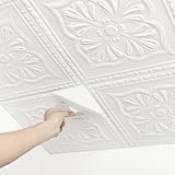Ceiling Tiles Peel and Stick, 32 Pcs Ceiling Tiles Foam, Covered 42 Sq.Ft, Easy to Install and Cut for Ceil and Interior Wall Decor, Plain White（13.8 x 13.8 inch）