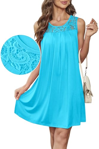 Image of BKRIVE Womens Lightweight Sleeveless Summer Dresses | Lace Yoke Neckline, Figure-Flattering for All Shapes - Ideal Beach Cover-Up & Hot-Weather Travel Essential