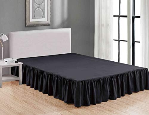 Sheets & Beyond Wrap Around Solid Microfiber Luxury Hotel Quality Fabric Bedroom Gathered Ruffled Bedding Bed Skirt 14 Inch Drop (King, Black)