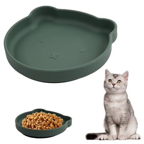 Anseom Cat Bowl Cat Feeding Bowls Food Grade Silicone Cat Feeding Bowl Anti-Slip Cat Food Bowls with Suction Cup Dark Green Pet Bowls for Cats Dry and Wet Food Bowl for Cats Kittens Puppies