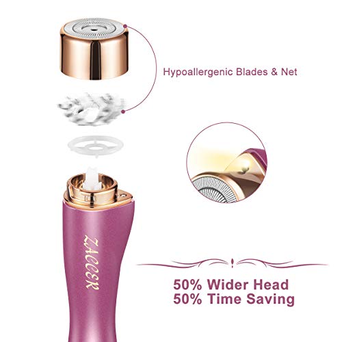 Facial Hair Remover, ZACCER Painless Hair Removal for Women Waterproof Shaver Razor with LED Light (Purple)