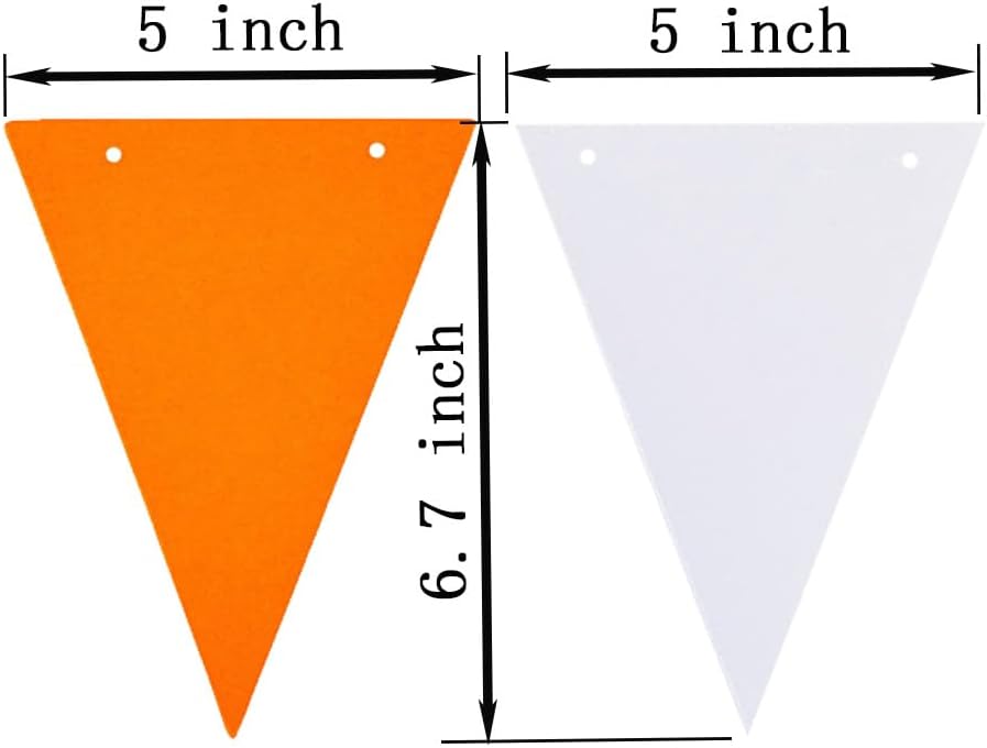Orange and White Triangle Pennant Banner,30pcs Double Sided Garland Flag for Baby Shower Birthdays Graduation Party Decorations
