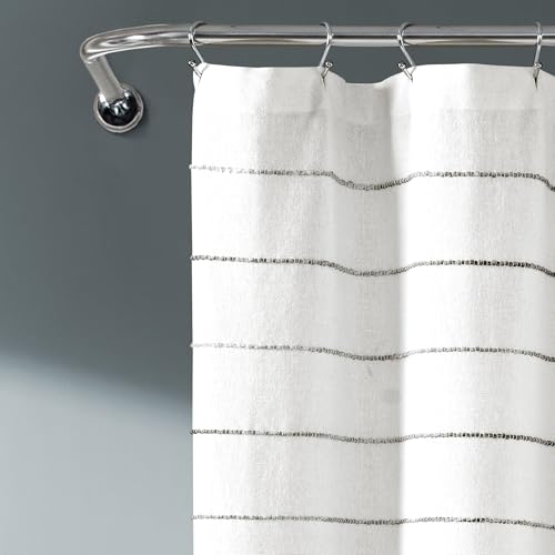 Lush Decor Ombre Stripe Yarn Dyed Cotton Shower Curtain, 72" W x 72" L, Navy & Multi - Fabric Shower Curtains - Striped Bathroom Curtain - Farmhouse & Coastal Decor - Image 9