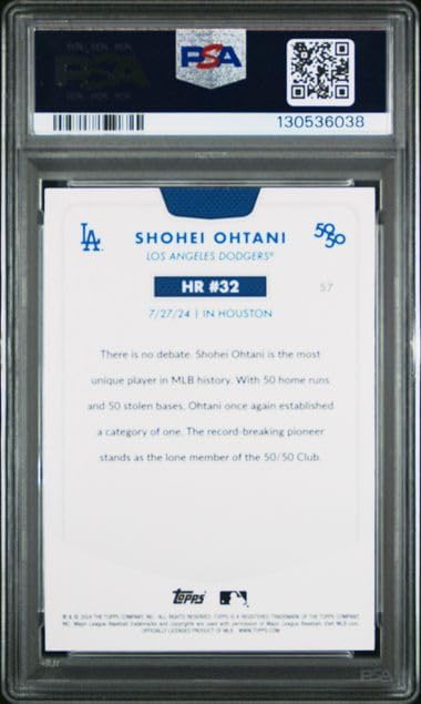 Graded Psa Gem Mint 10 Shohei Ohtani #57 Baseball Card 50/50 Home Run And Stolen Bases Club Dodgers 4 time Mvp Superstar. Celebrate Home Run #32 During His Record Setting Season
