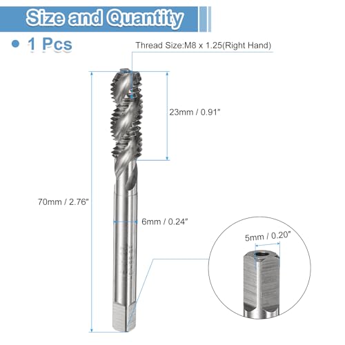 QUARKZMAN Metrisch Gewindeschneider M8 x 1,25 Gewindebohrer HSS6542 Hochwertiger Maschinengewindebohrer - 1 Stück