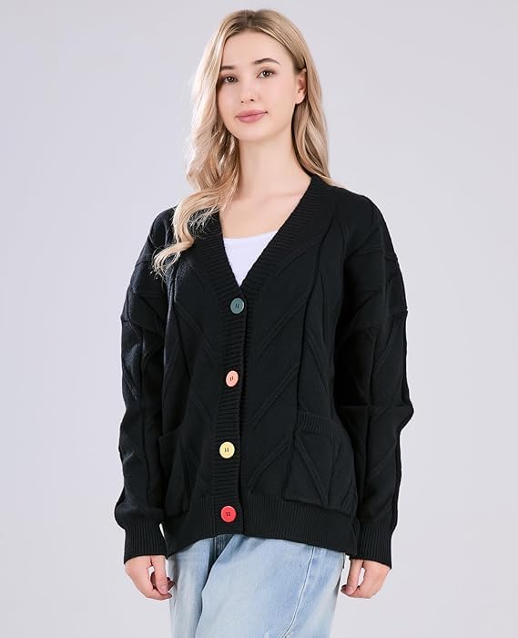 Image of utcoco Womens Open Front Cardigan Cable Knit Long Sleeve Button Down Embroidery Cardigan Sweaters