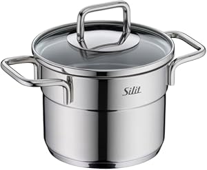 Silit Extra Cook Mini-Fleischtopf 12 cm mit Glasdeckel, Innenskalierung, breiter Schüttrand, qualitativer, spülmaschinenfester Crominox-Edelstahl, kleine Portionen, platzsparend stapelbar, tropffrei