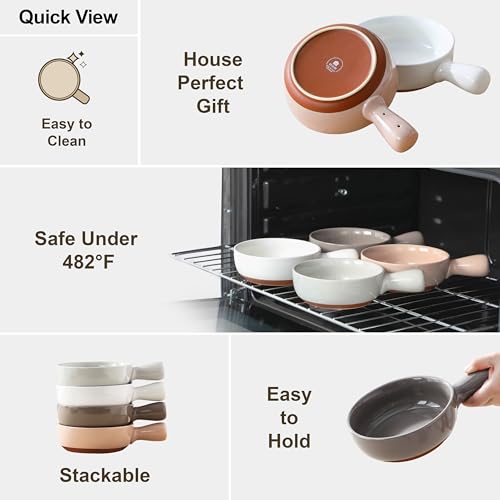 MALACASA 23 Oz French Onion Soup Bowls With Handles, Ceramic Soup Crocks for Cereal, Pasta, Beef Stew, Chilli,Oven Microwave Dishwasher Safe, Set of 4, Multicolor, Series TARA by MALACASA - Used condition - Image 5