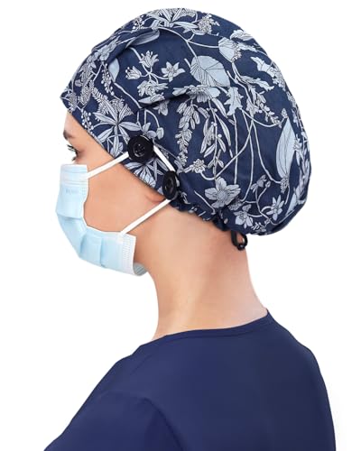Or Caps for Women Surgical Satin Lined Fall Scrub Hats Natural Blue - Thumbnail 3