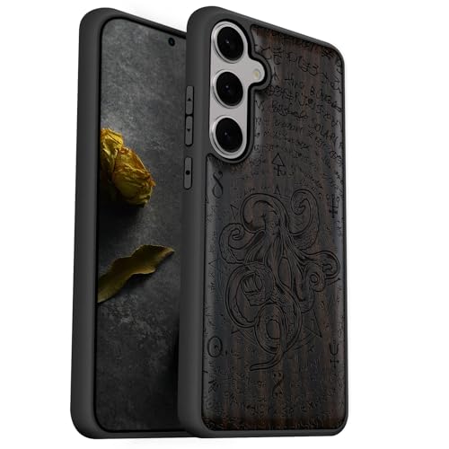 Coque bois Galaxy S25 Plus Carveit gravée pieuvre étui luxe antichoc