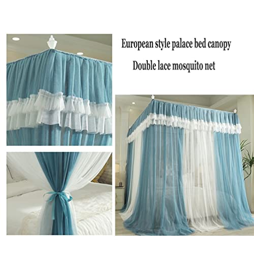 Mosquitera de cama de 150x200 cm con 4 postes en color azul 3