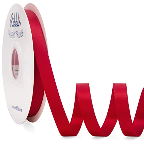 Ribbli Red Satin Ribbon Double Faced Satin 1/2 inch x Continuous 50 Yards-Red Ribbon for Gift Wrapping Crafts Wedding Decoration Bows Bouquet Floral Arrangement by Ribbli - Used condition - US$8.90