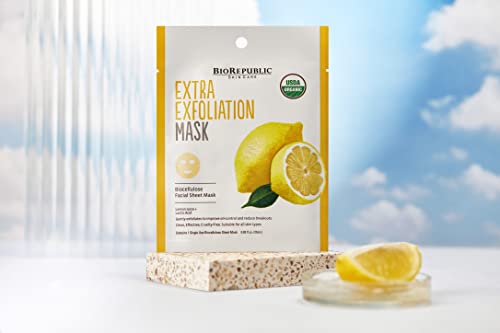 Biorepublic Extra Exfoliation Organic Face Masks | Reduce Blemishes & Acne | Lemon Acid Biocellulose Masks For A Cleansing Facial Experience | Pack Of 3 #TOP1