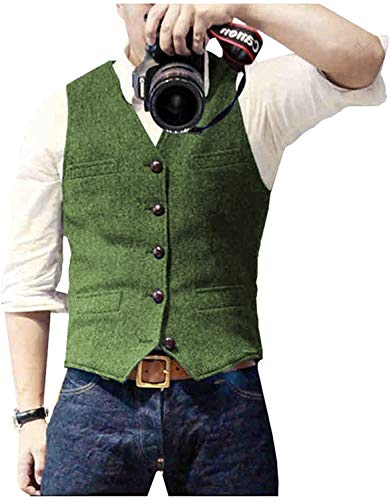 Image of Ceehuteey Mens Suit Vest Waistcoat Tweed Retro V Neck Wool Herringbone for Prom