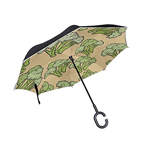 Parapluie inversé de golf double pliage vert émeraude avec poignée en C