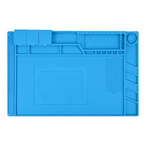 MMOBIEL Reparatur- und Lötmatte Silikon - 45 x 30 cm – Silikonmatte Hitzebeständig bis 500°C - Werkbankmatte für Lötarbeiten, Handy-, Computer- und Elektronikreparaturen - Silikon-Lötmatte – Blau