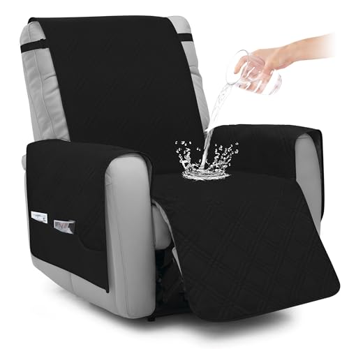 Niuoppy Recliner Chair Covers Armchair, Non-slip Sofa Covers for Recliner Chair Protectors Washable, with 6 Pockets (Black)