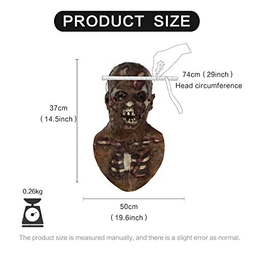 MOLEZU Scary Walking Dead Zombie Head Mask for Adult Vampire Mask Latex Creepy Halloween Costume Horror Decoration Props