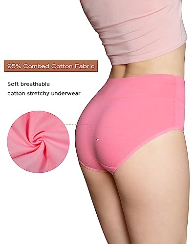 Innersy Women's High Waisted Underwear Cotton Panties Regular & Plus Size 5-Pack(L,Macaroon) #TOP2