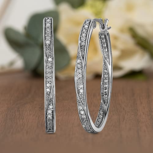 Natalia Drake Large Twisted Oval 1/4 Cttw Diamond Hoop Earrings for Women in 925 Sterling Silver3