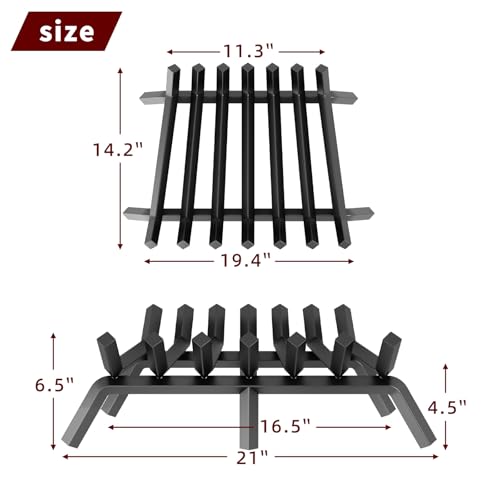 ZHNSYDN Fireplace Grate 21 Inch, Solid Steel Heavy Duty Fireplace Log Holder with 6 Support Legs, Firewood Burning Rack for Indoor Fireplace Outdoor In-ground Firepit - Thumbnail 2