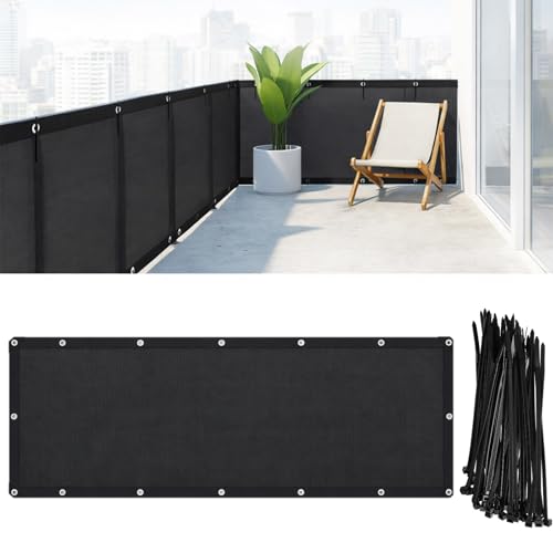 CroBlissful 1 Pcs 3' x 10' Balcony Privacy Screen Fence 85% UV Black