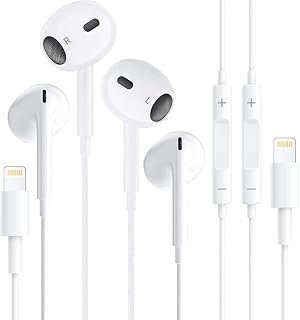 2 Pack Apple Headphones Wired, iPhone Earbuds with Lightning Connector [Apple MFi Certified](Built-in Microphone & Volume Control) Noise Canceling Isolating Headphones for iPhone 14/13/12/11/SE/XS/8/7