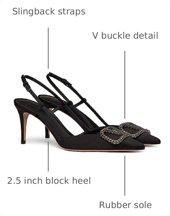 Image of Women Heeled Slingback Sandals V Buckle Closed Pointed Toe Stiletto High Heels Slip-On Backless Evening Prom Party Dress Shoes