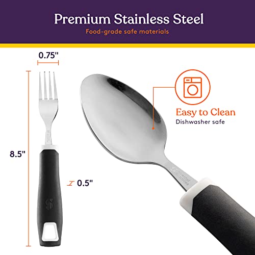 Special Supplies Adaptive Utensils 5-Piece Set Non-Weighted, Non-Slip Handles for Hand Tremors, Arthritis, Parkinson’s or Elderly Use - Stainless Steel Knife, Rocker Knife, Fork, Spoons (Black) - Image 7