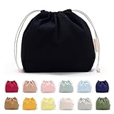 巾着袋 小 大 無地 巾着 おしゃれ かわいい 【Poco'ce掲載・21色展開・黒】 帆布 きんちゃく袋 大きい こども インナーバッグ 巾着ポーチ 巾着 (黒,M)